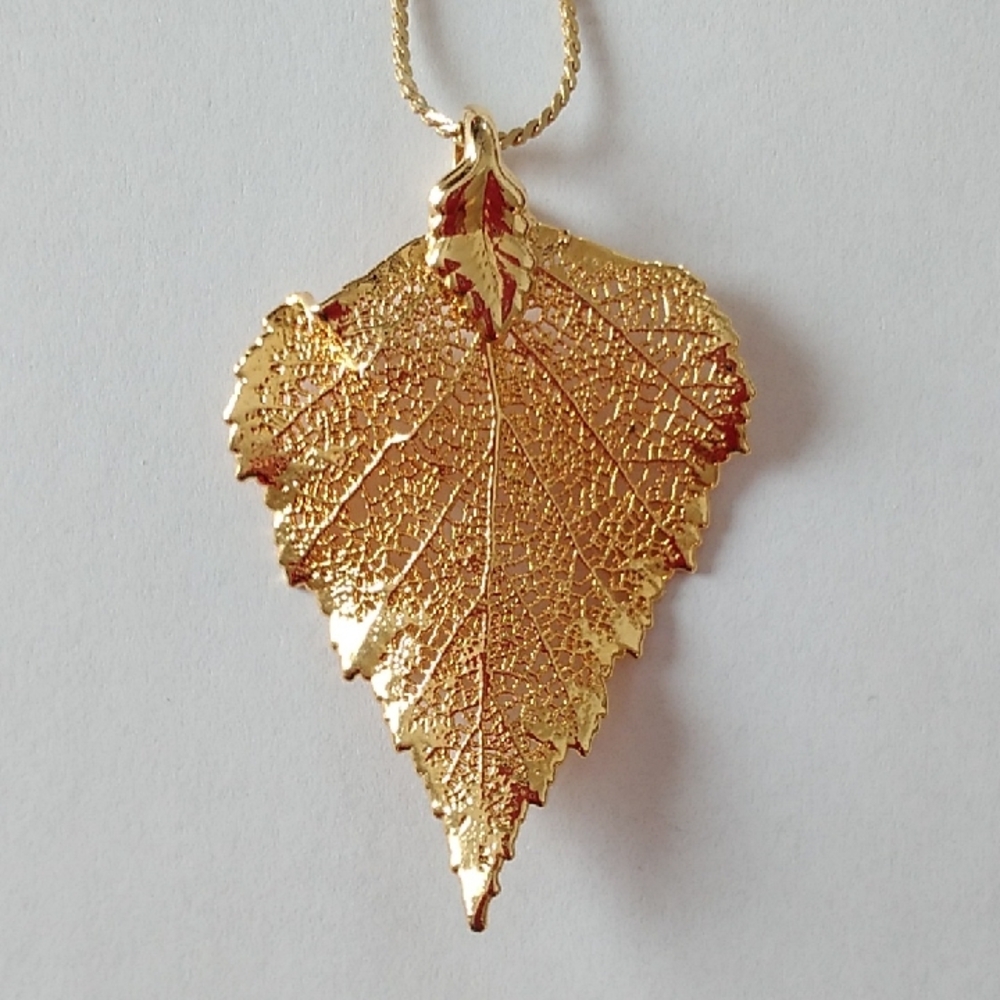 Gold Dipped Real Leaf Pendant Necklace